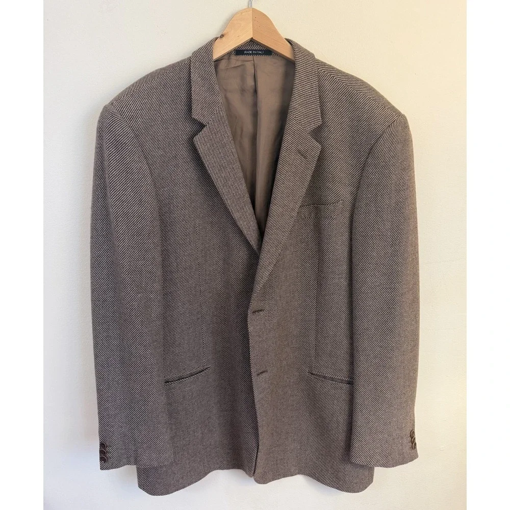 Armani Collezioni 100% Cashmere Brown Herringbone Blazer Men's 44L Italy 1B36E0